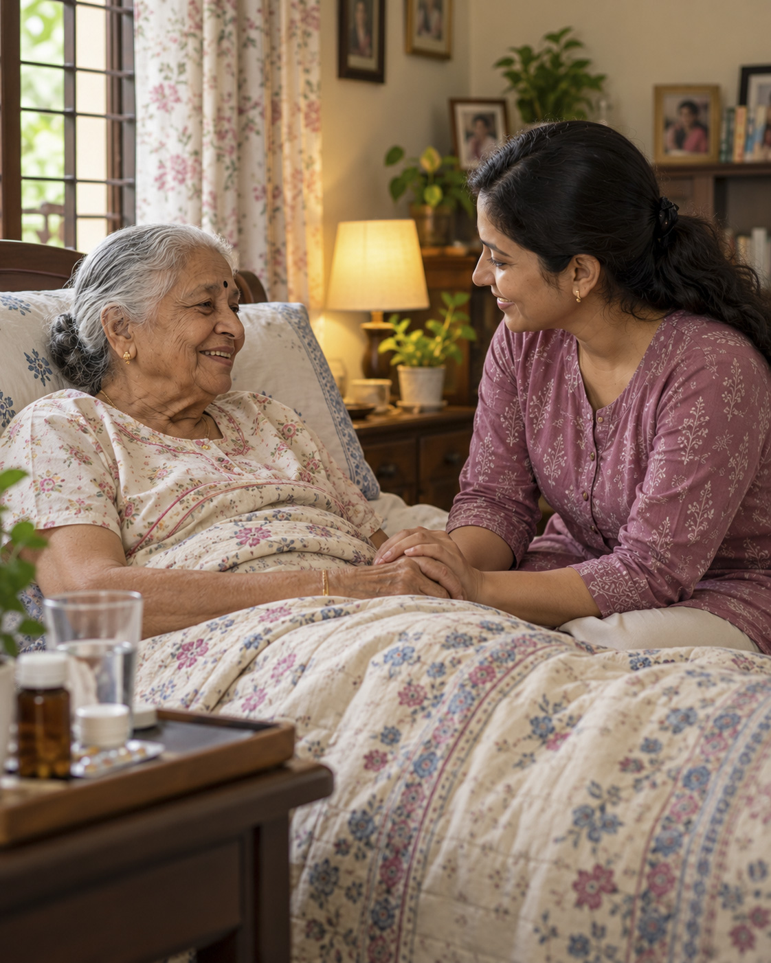 A scene illustrating palliative and end-of-life care at home in India